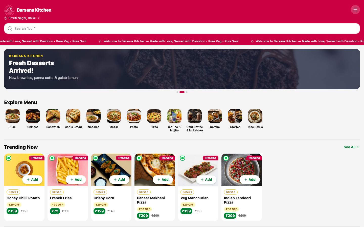 Barsana Kitchen website screenshot