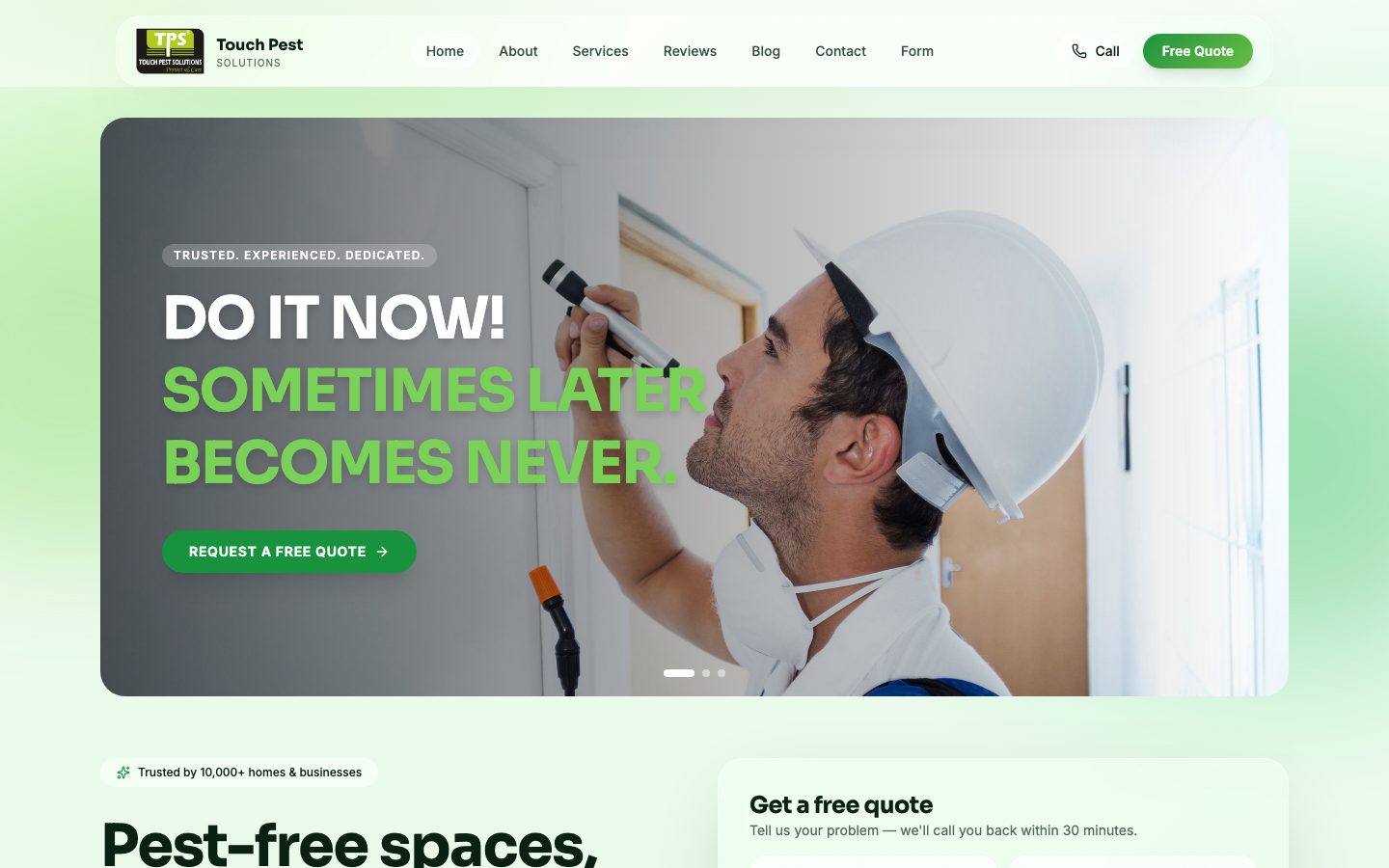 Touch Pest Solutions website screenshot